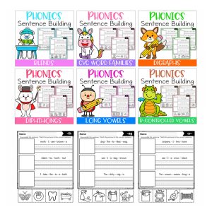 PHONICS Sentence Building for Kids Activity Worksheet #01 94pages