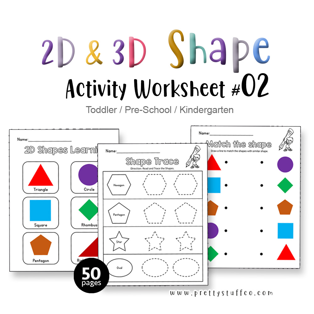 2D & 3D SHAPE Activity Worksheet Pack #02 50 Pages