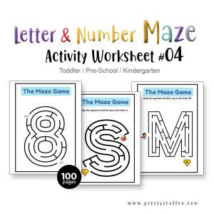 Letter & Number MAZE Activity Worksheet Pack #04 100 Pages