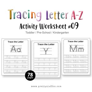 Tracing Letter A-Z Activity Worksheet Pack #09 78 Pages Printable PDF For Toddlers and Preschool
