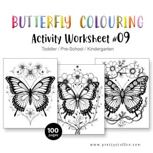 Colouring BUTTERFLY Activity Worksheet Pack #09 100 Pages