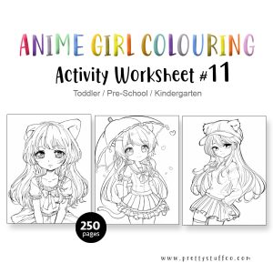 Colouring ANIME GIRL Activity Worksheet Pack #11 250 Pages