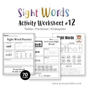 SIGHT WORDS ACTIVITY WORKSHEET PACK #12 70 Pages