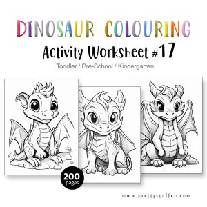Colouring DINOSAUR Activity Worksheet Pack #17 200 Pages